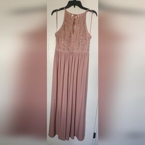 Women's Blush/Nude Sequin Formal Dress With Tie Back.